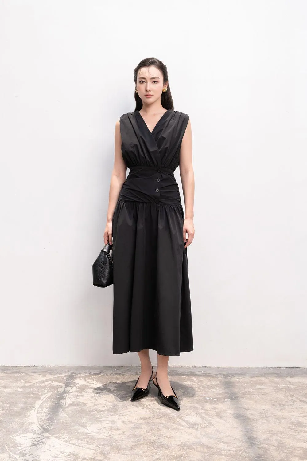Imogen A-line V-Neck Silk Midi Dress