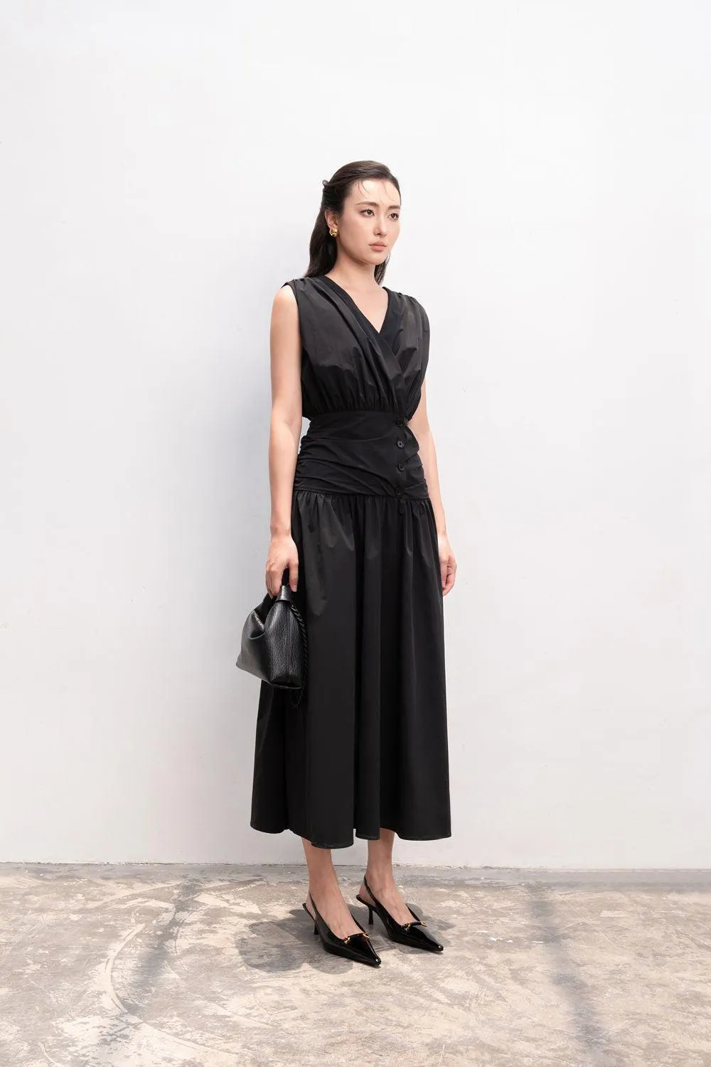 Imogen A-line V-Neck Silk Midi Dress
