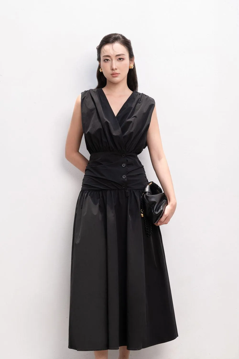 Imogen A-line V-Neck Silk Midi Dress