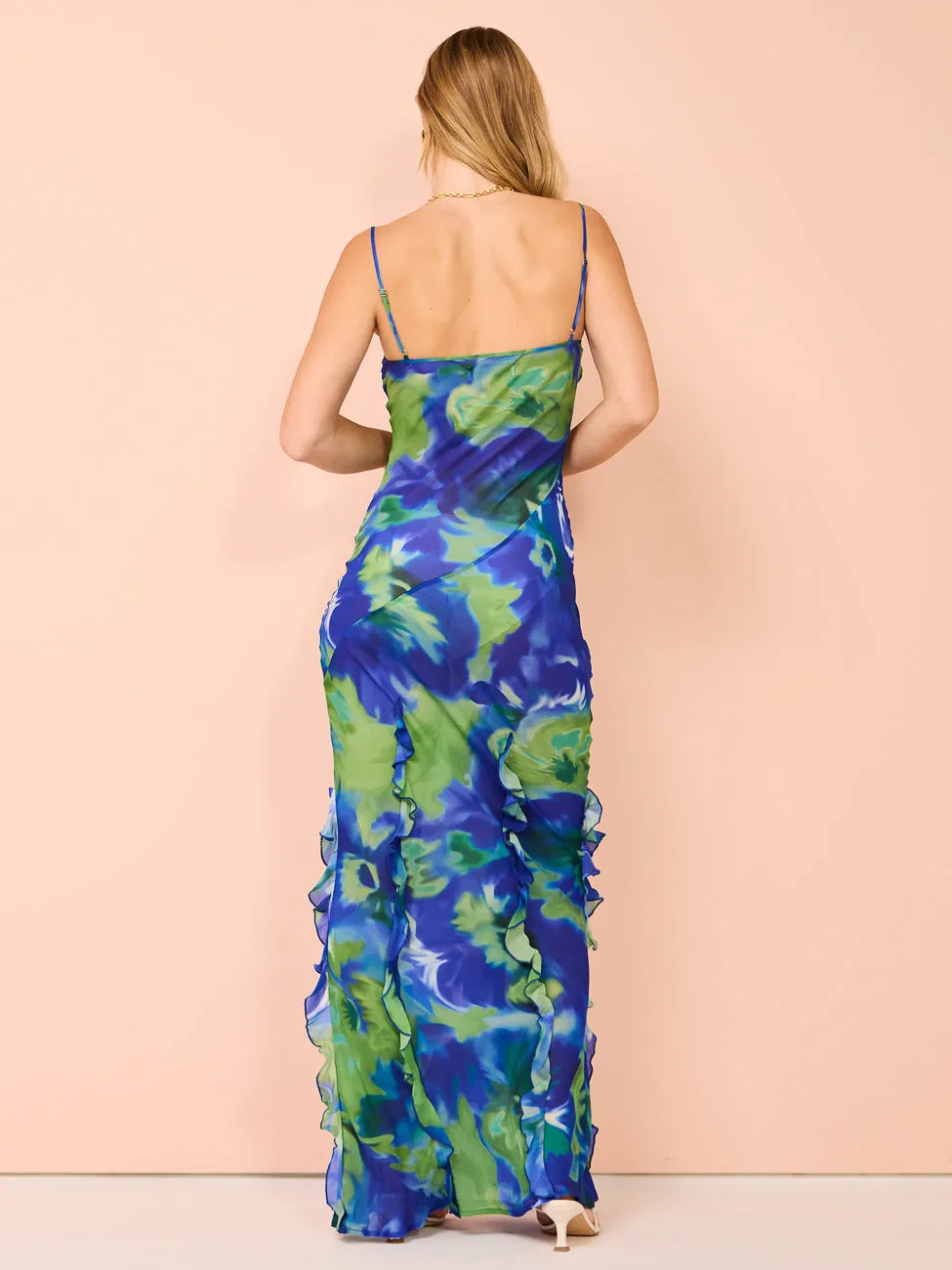 Isabelle Quinn Kyra Ruffle Maxi Dress in Pacific Pansie