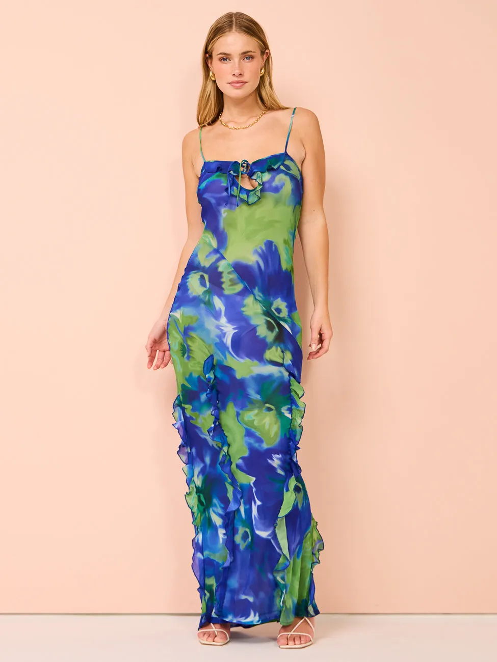 Isabelle Quinn Kyra Ruffle Maxi Dress in Pacific Pansie