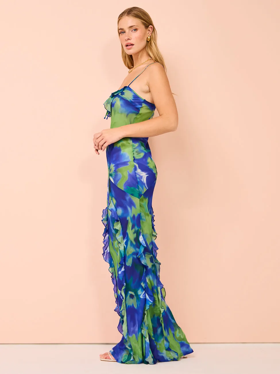Isabelle Quinn Kyra Ruffle Maxi Dress in Pacific Pansie
