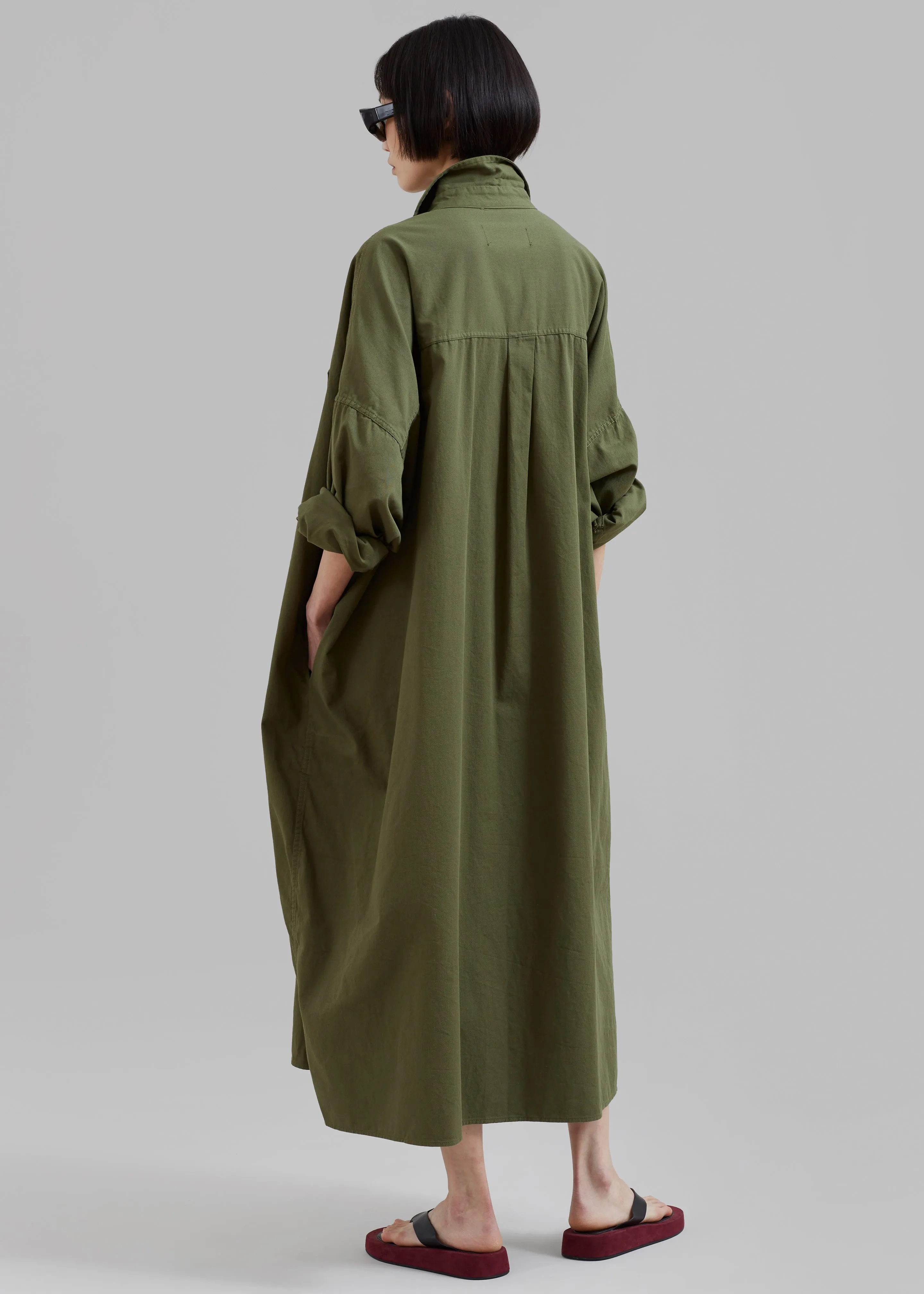 Kason Oversized Shirt Dress - Dark Olive