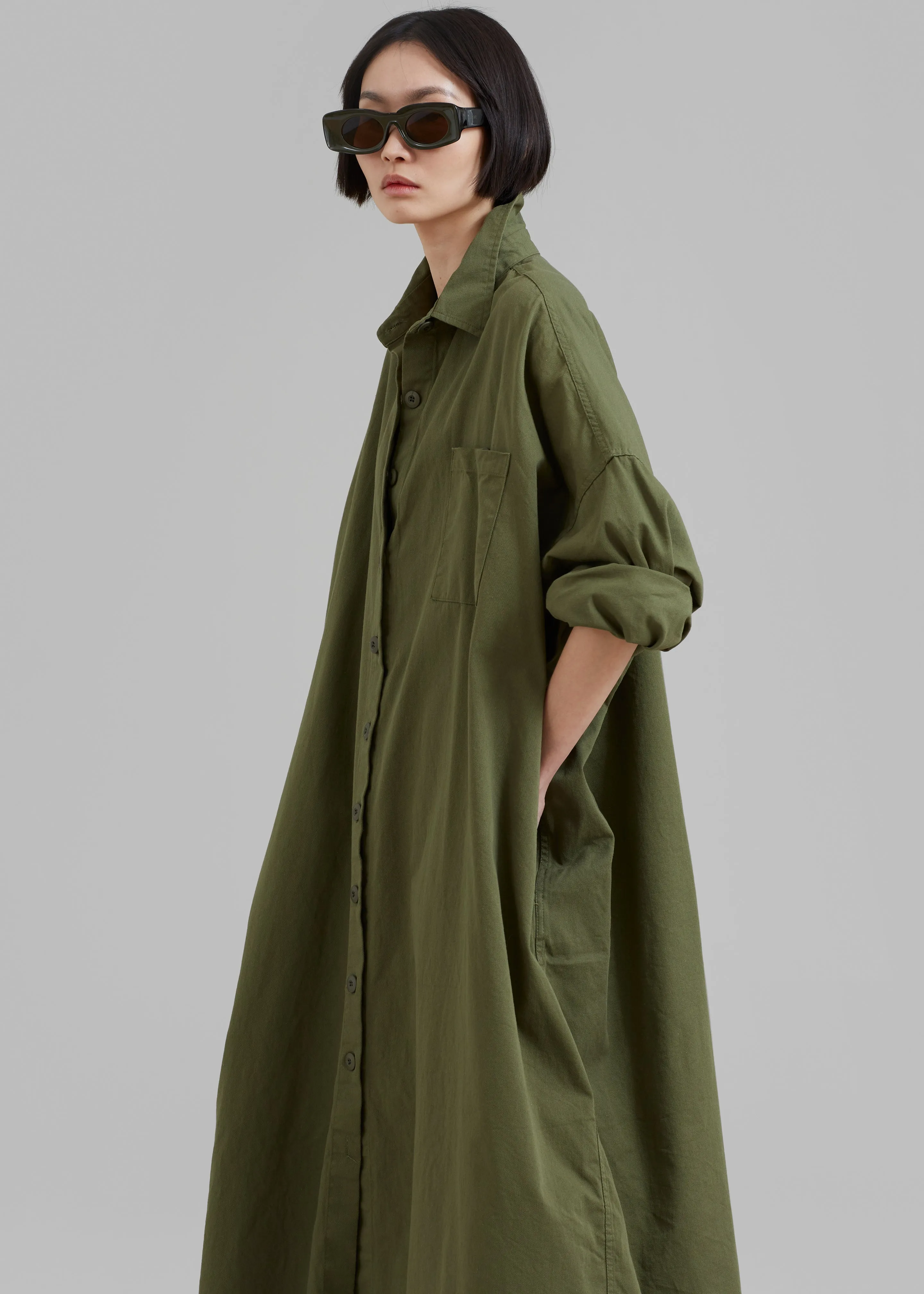Kason Oversized Shirt Dress - Dark Olive