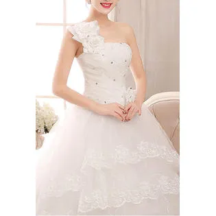 Ketty More Women One Shoulder Slim Waist Flower Waist Wedding Dress-KMWDC2772