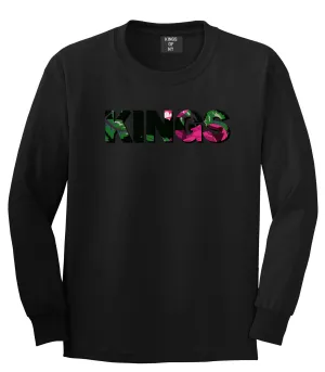 Kings Floral Print Pattern Long Sleeve T-Shirt