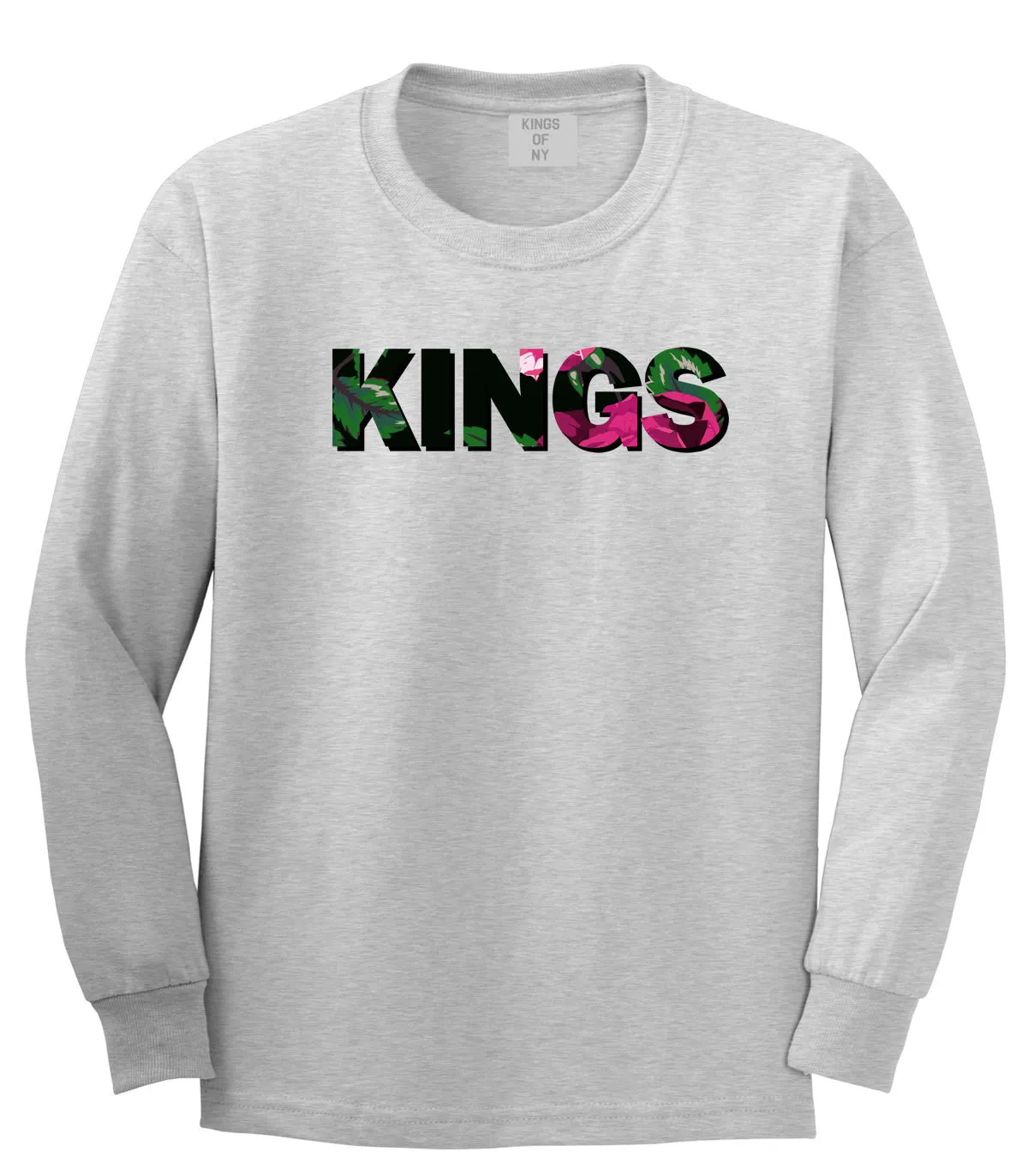 Kings Floral Print Pattern Long Sleeve T-Shirt