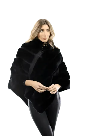La Fiorentina -  Rex Rabbit Poncho with Zipper - Black