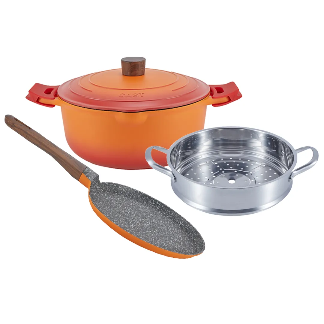 La Gourmet  Shogun Flame 28cm Casserole   28cm steamer insert   Lagourmet Shogun Flame 24cm Crepe pan