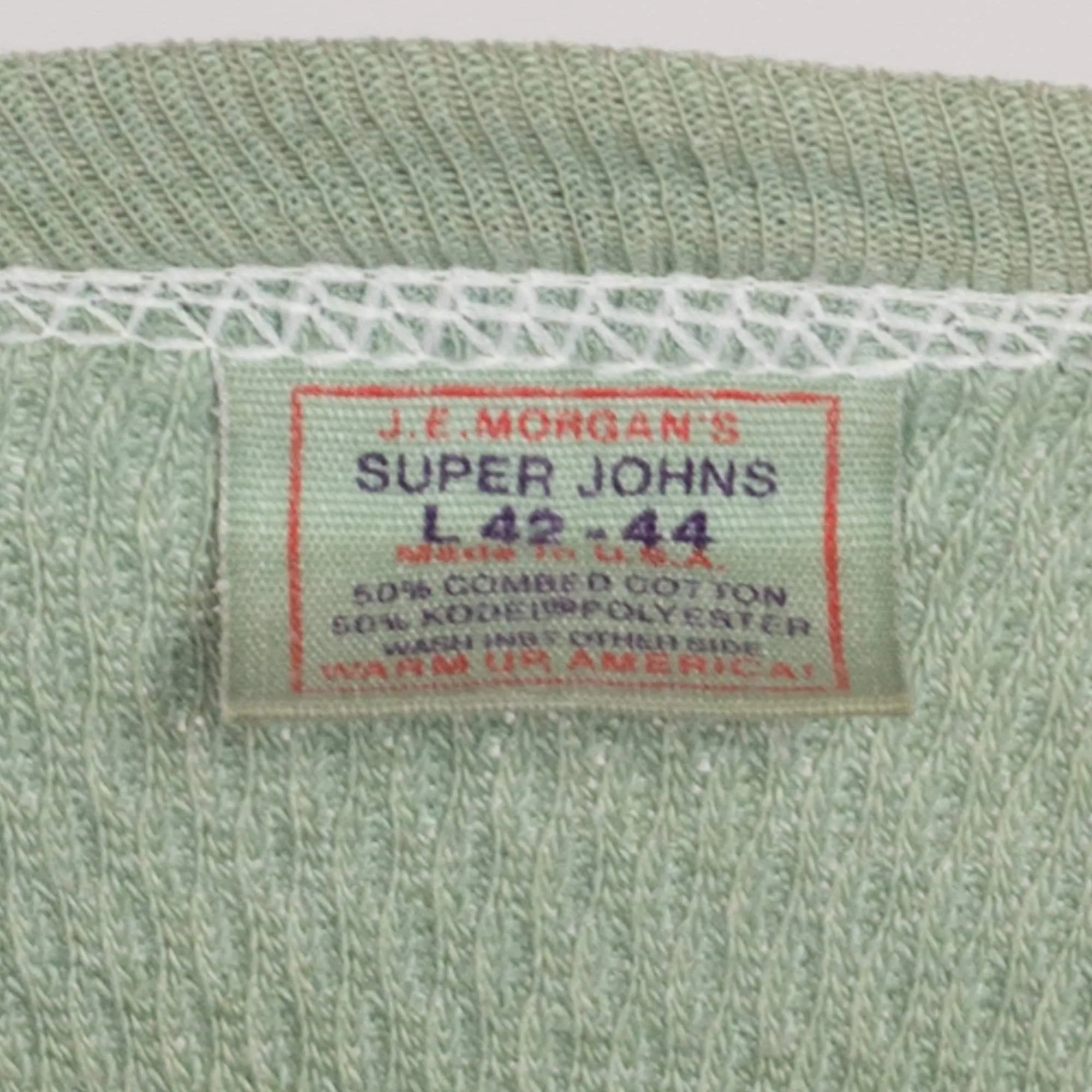 Large 80s Faded Sage Green Waffle Knit Thermal Shirt Unisex
