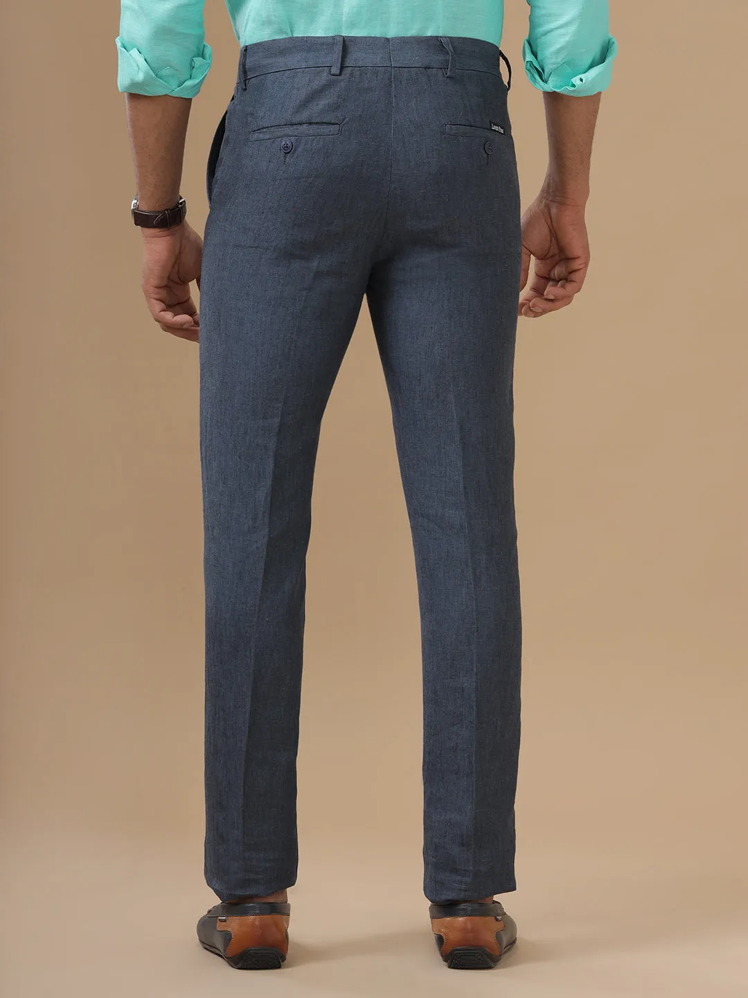 Men Linen Trim Fit Pant Grayish Blue PL08