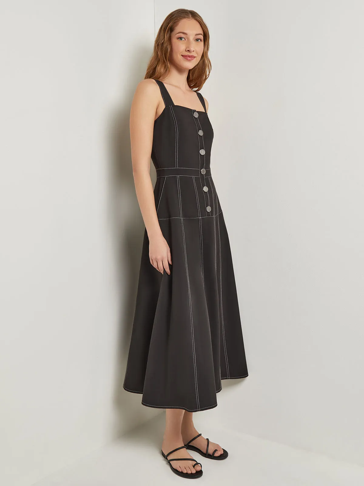 Midi Fit & Flare Dress - Button Front Woven