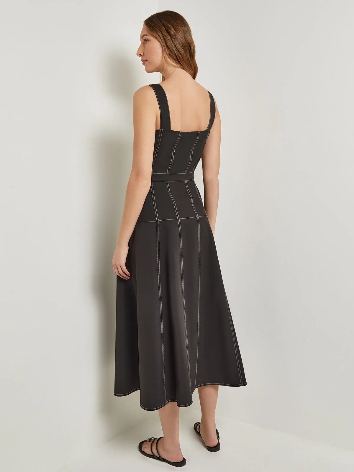 Midi Fit & Flare Dress - Button Front Woven