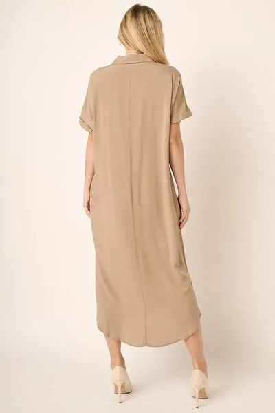 Mittoshop Collared Neck Dolman Short Sleeve Midi Shirt Dress