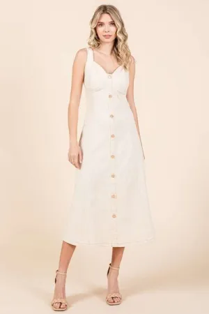 Mittoshop Stretch Twill Decor Button Sleeveless Midi Dress