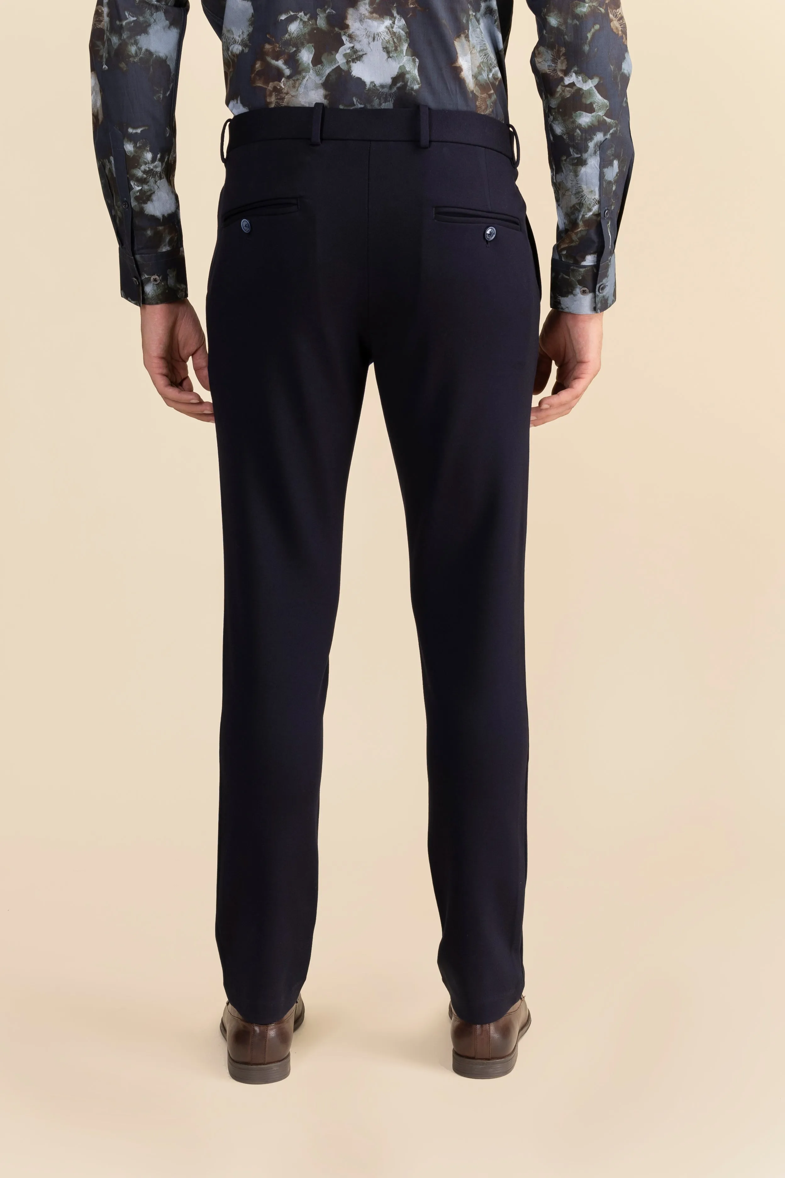 Navy Lycra 4 Way Stretch Knit Trousers