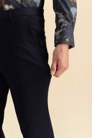 Navy Lycra 4 Way Stretch Knit Trousers