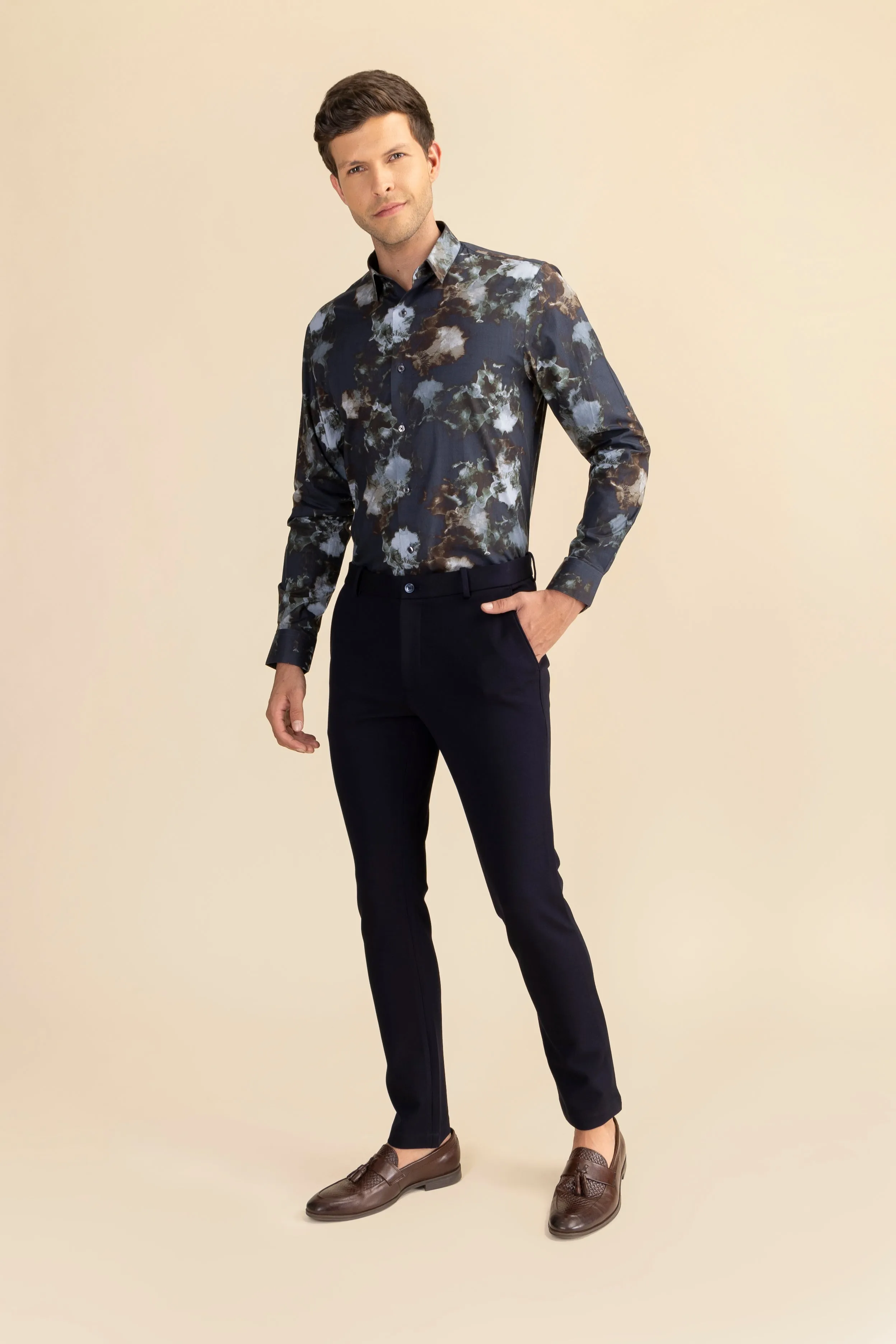 Navy Lycra 4 Way Stretch Knit Trousers