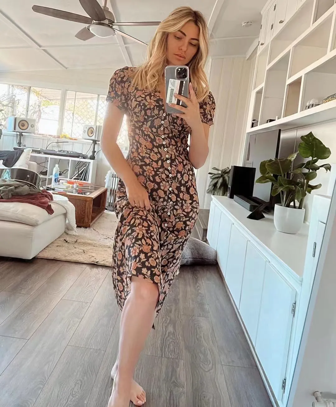 NoNothing | 100% pure silk v neck midi dress in floral print