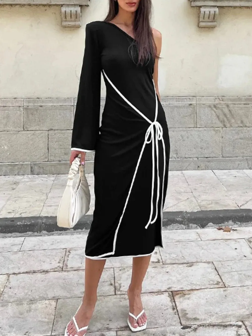 Nora One Sleeve Backless Midi Dress