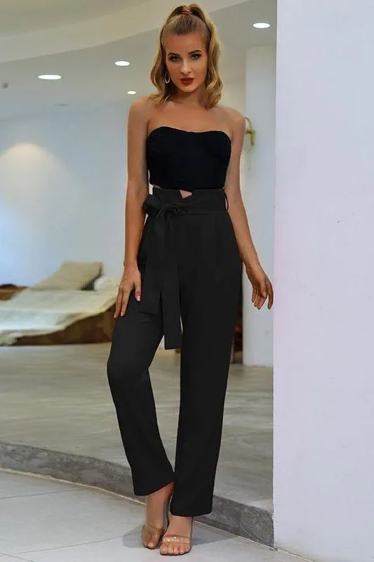 Notched Waist Belted Fold Pleat Pants