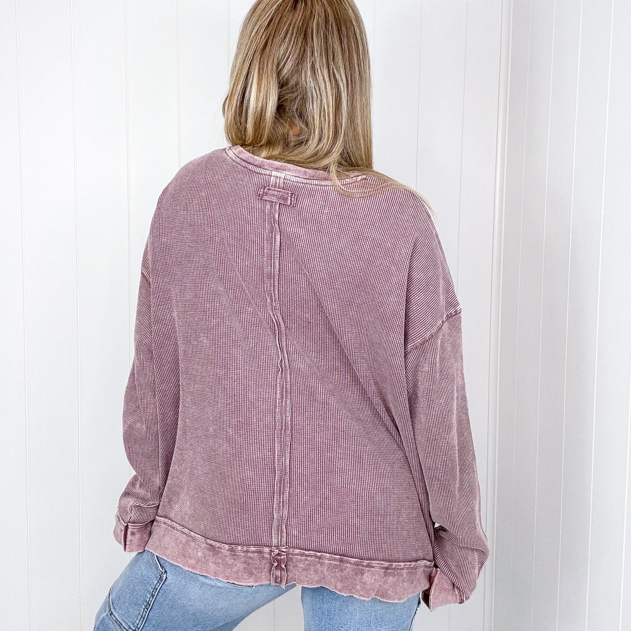 On the Comfortable Side Thermal Knit Mineral Washed Long Sleeve Top in 3 Colors