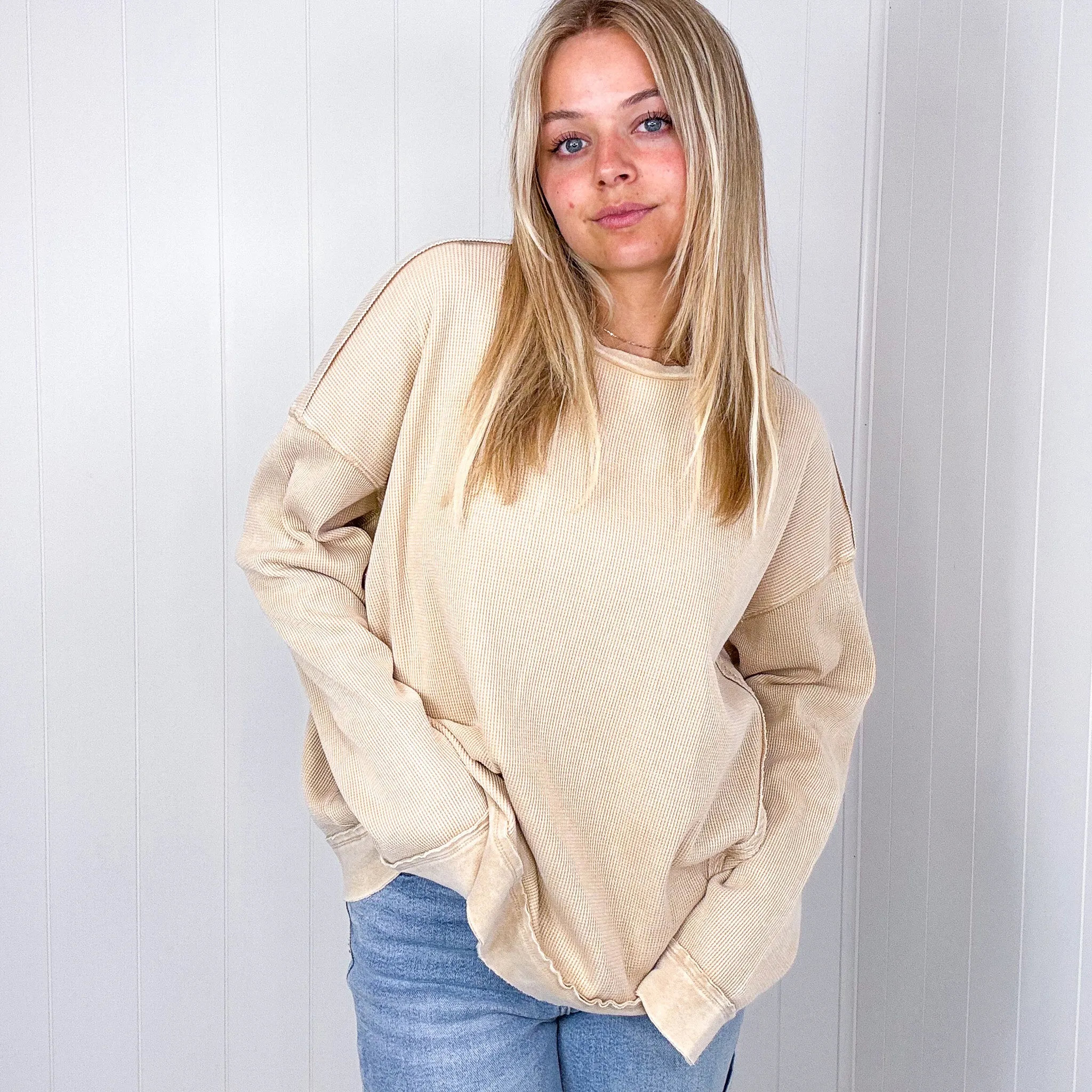 On the Comfortable Side Thermal Knit Mineral Washed Long Sleeve Top in 3 Colors