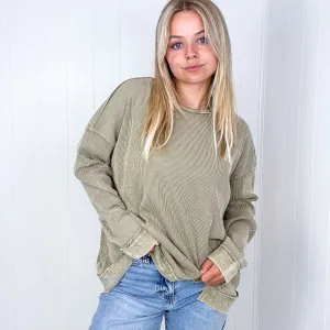 On the Comfortable Side Thermal Knit Mineral Washed Long Sleeve Top in 3 Colors