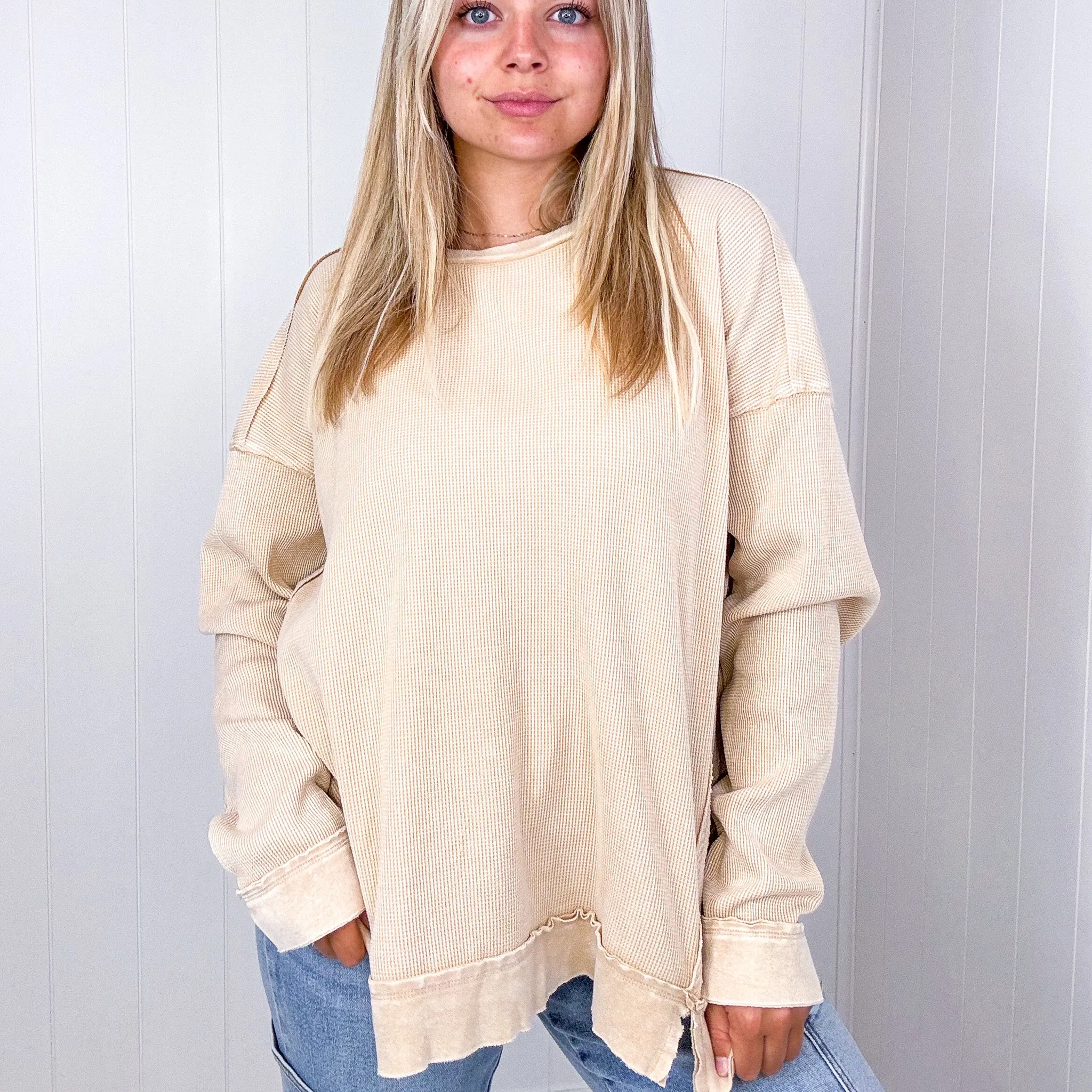 On the Comfortable Side Thermal Knit Mineral Washed Long Sleeve Top in 3 Colors