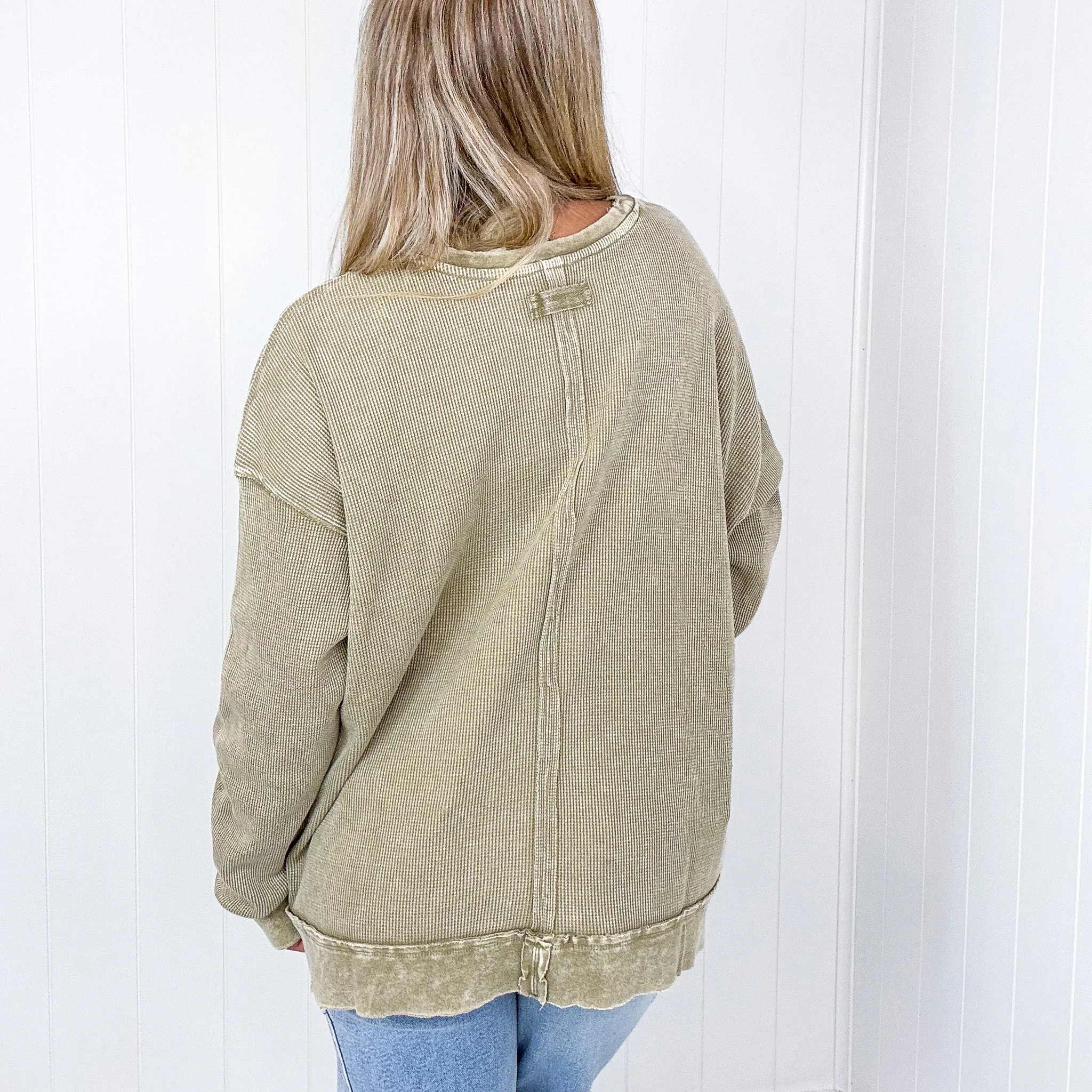 On the Comfortable Side Thermal Knit Mineral Washed Long Sleeve Top in 3 Colors