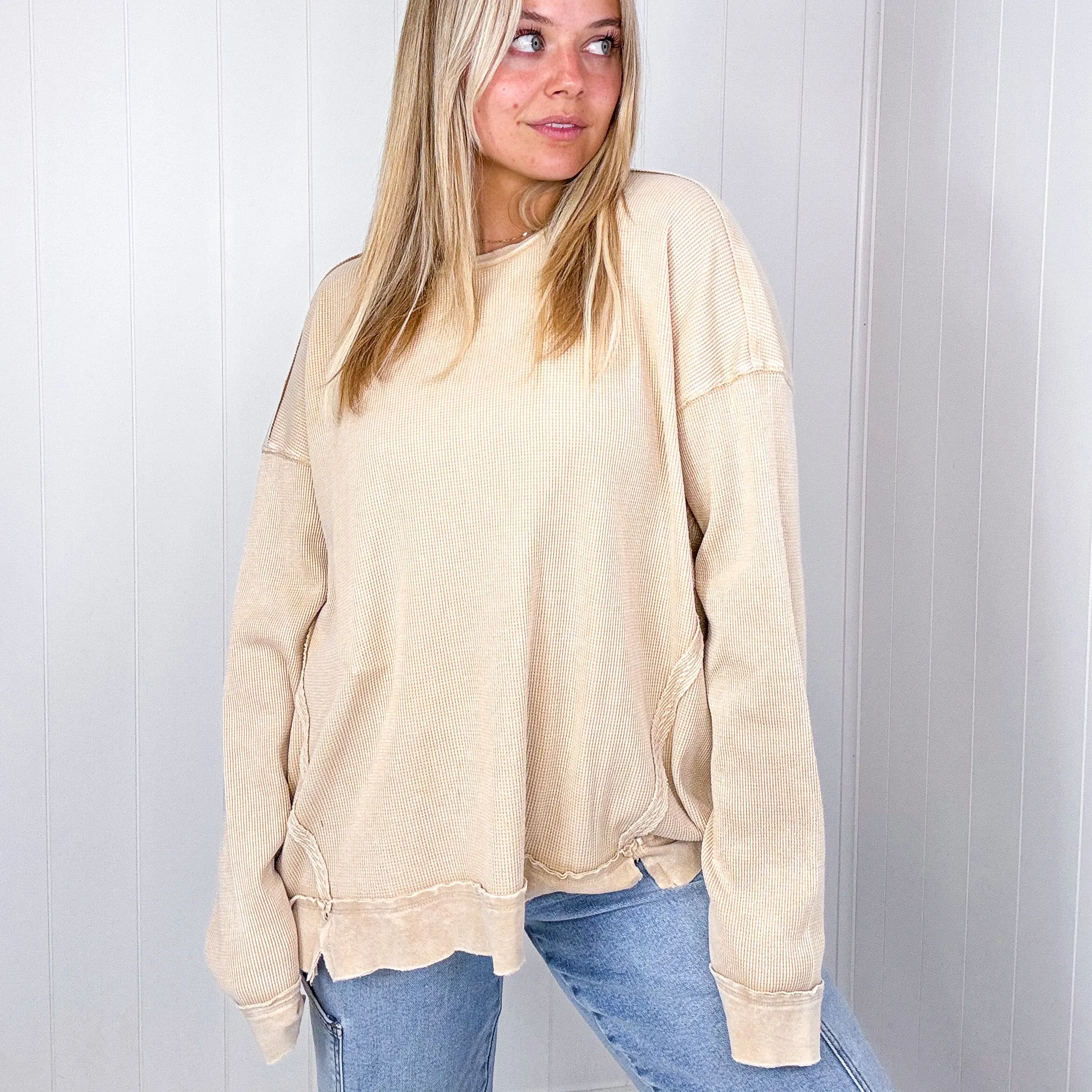 On the Comfortable Side Thermal Knit Mineral Washed Long Sleeve Top in 3 Colors
