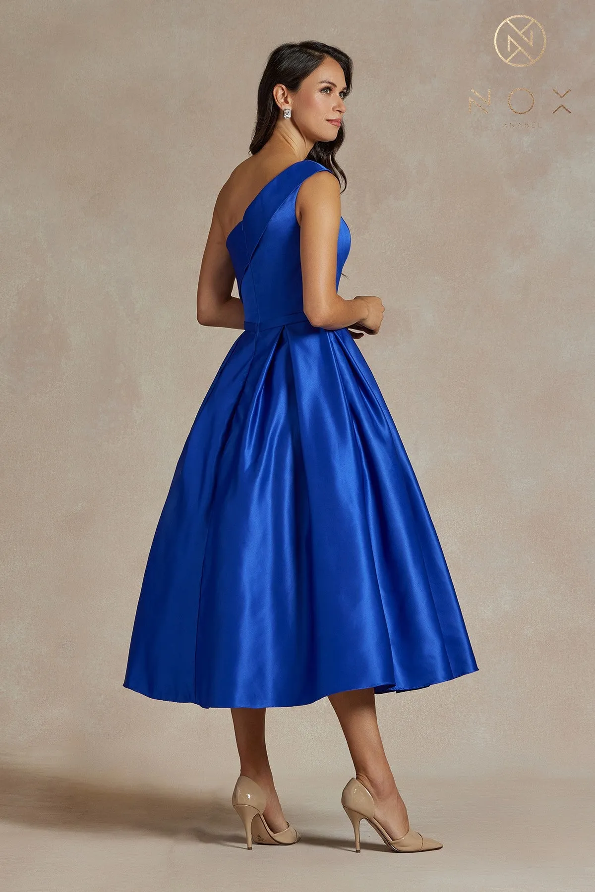 One Shoulder Satin Open Back Midi Evening & Prom Dress NXJE931 Sale