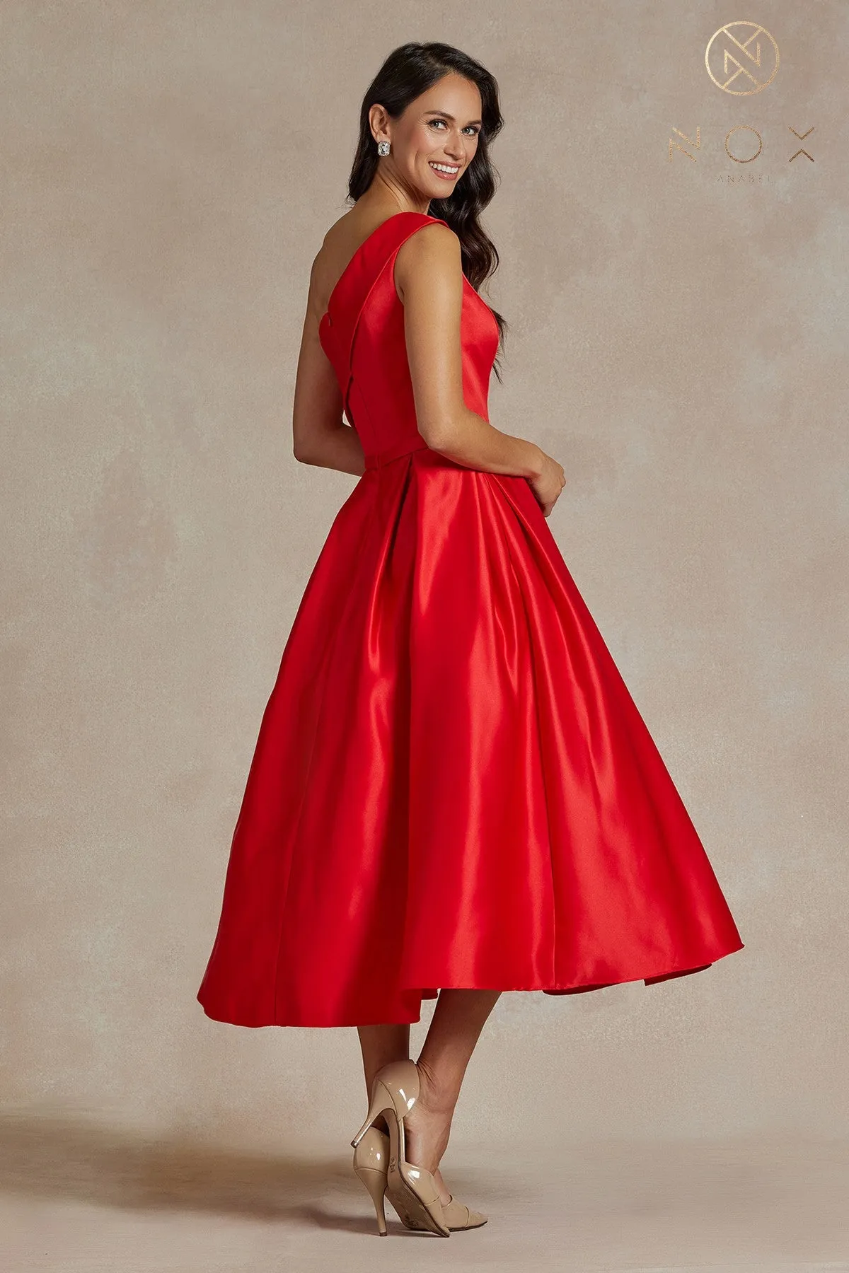One Shoulder Satin Open Back Midi Evening & Prom Dress NXJE931 Sale
