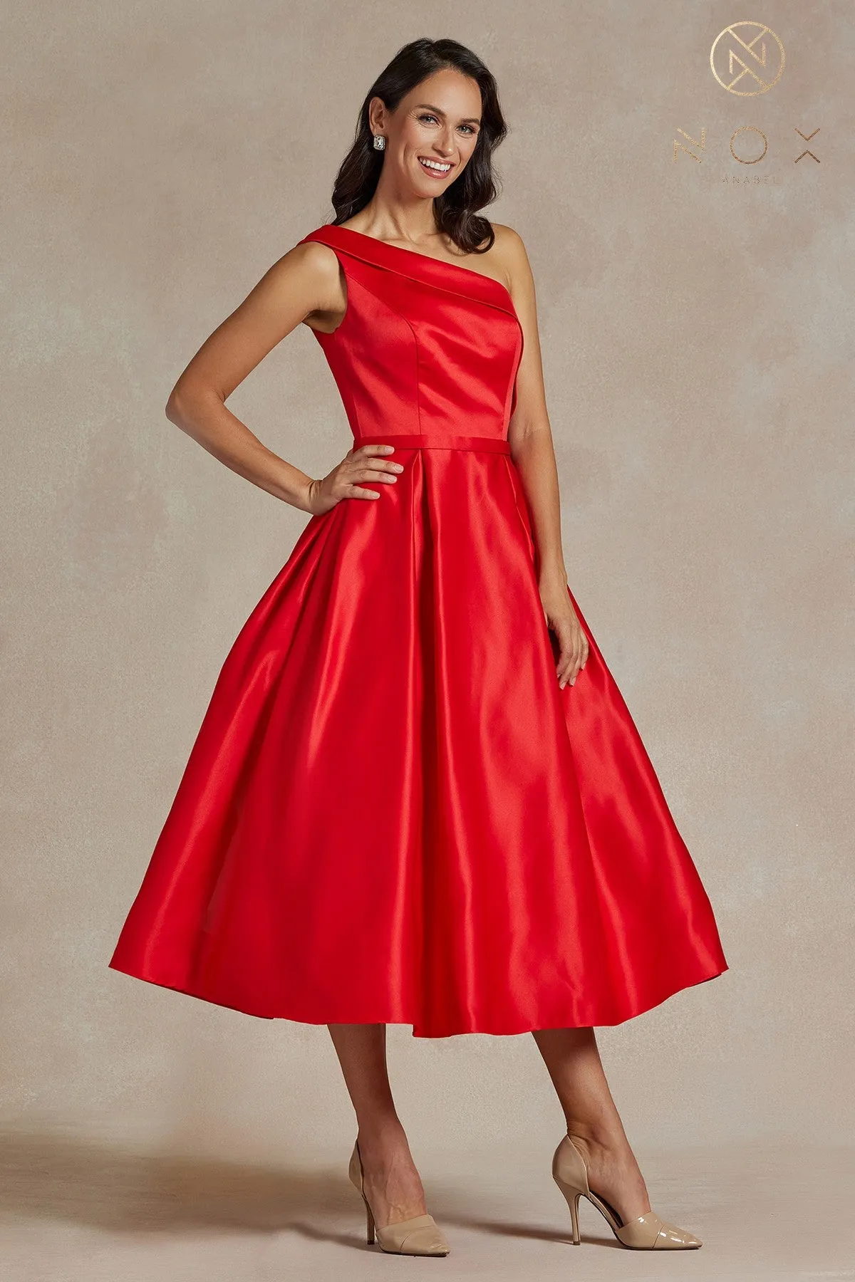 One Shoulder Satin Open Back Midi Evening & Prom Dress NXJE931 Sale