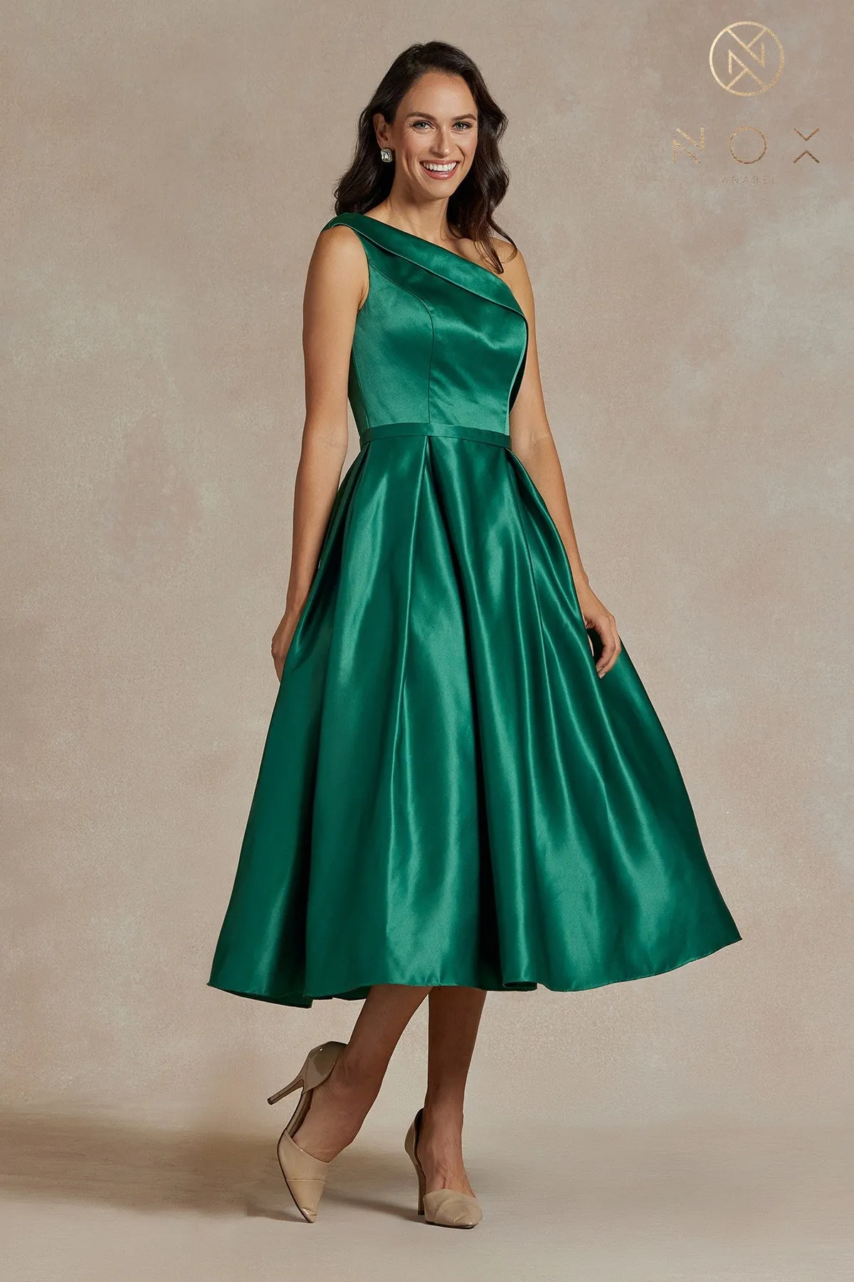 One Shoulder Satin Open Back Midi Evening & Prom Dress NXJE931 Sale