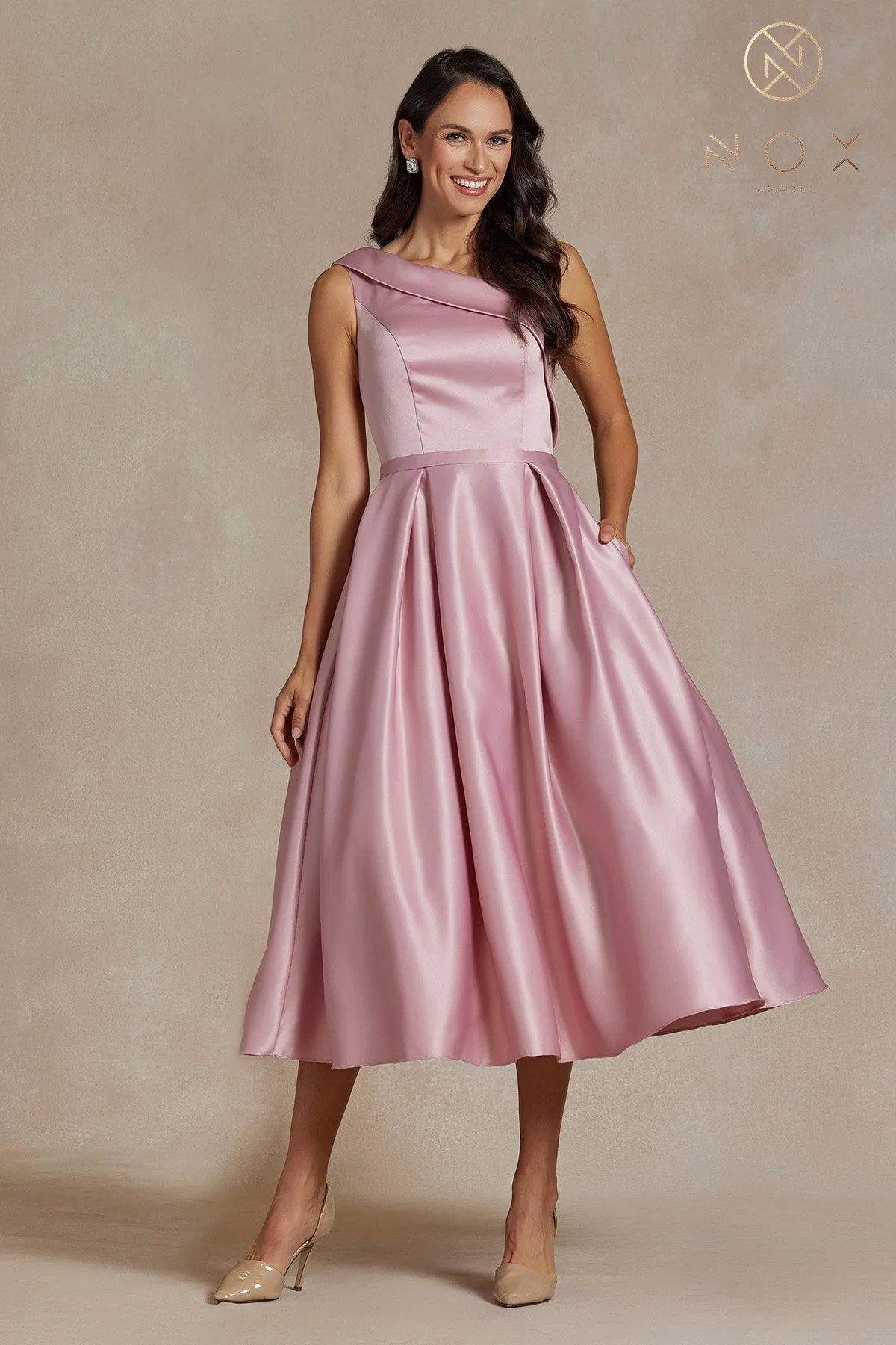 One Shoulder Satin Open Back Midi Evening & Prom Dress NXJE931 Sale
