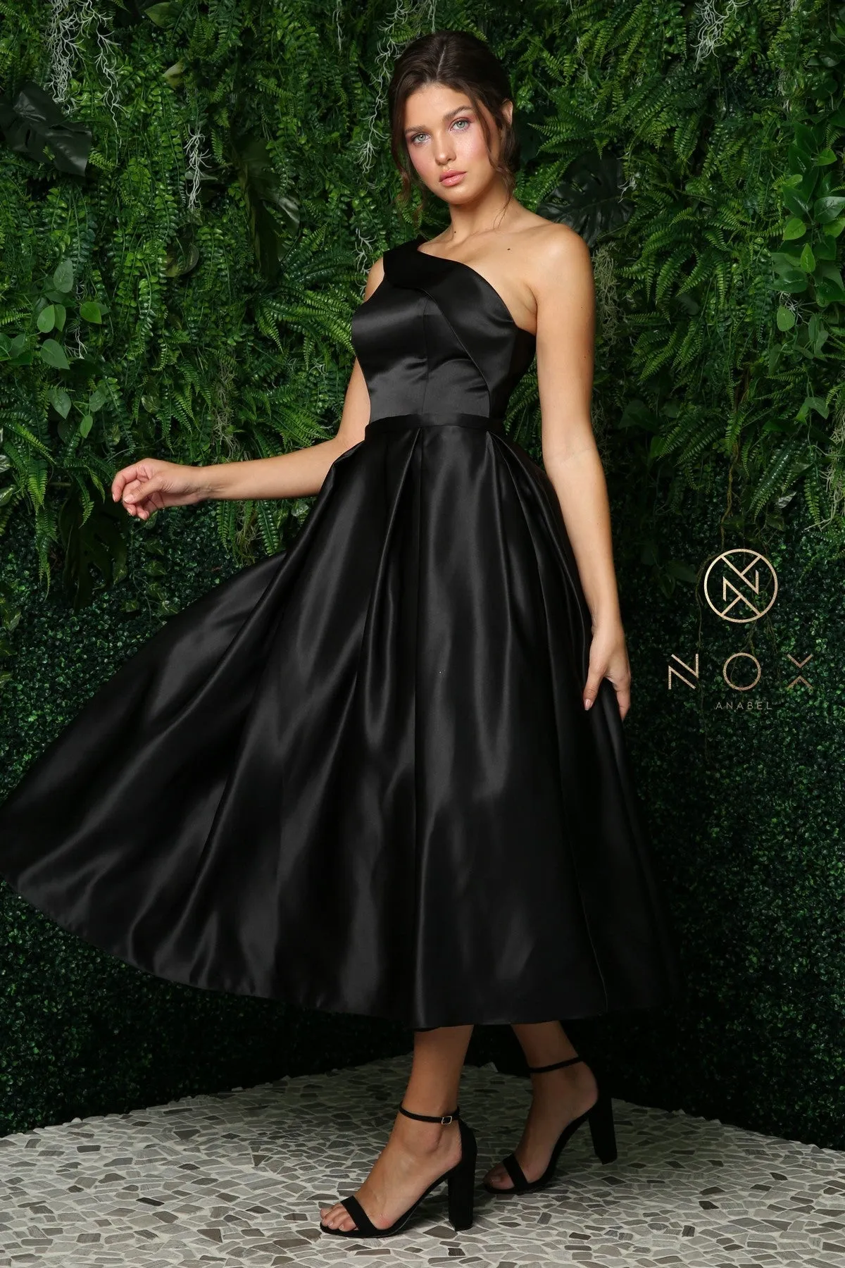 One Shoulder Satin Open Back Midi Evening & Prom Dress NXJE931 Sale