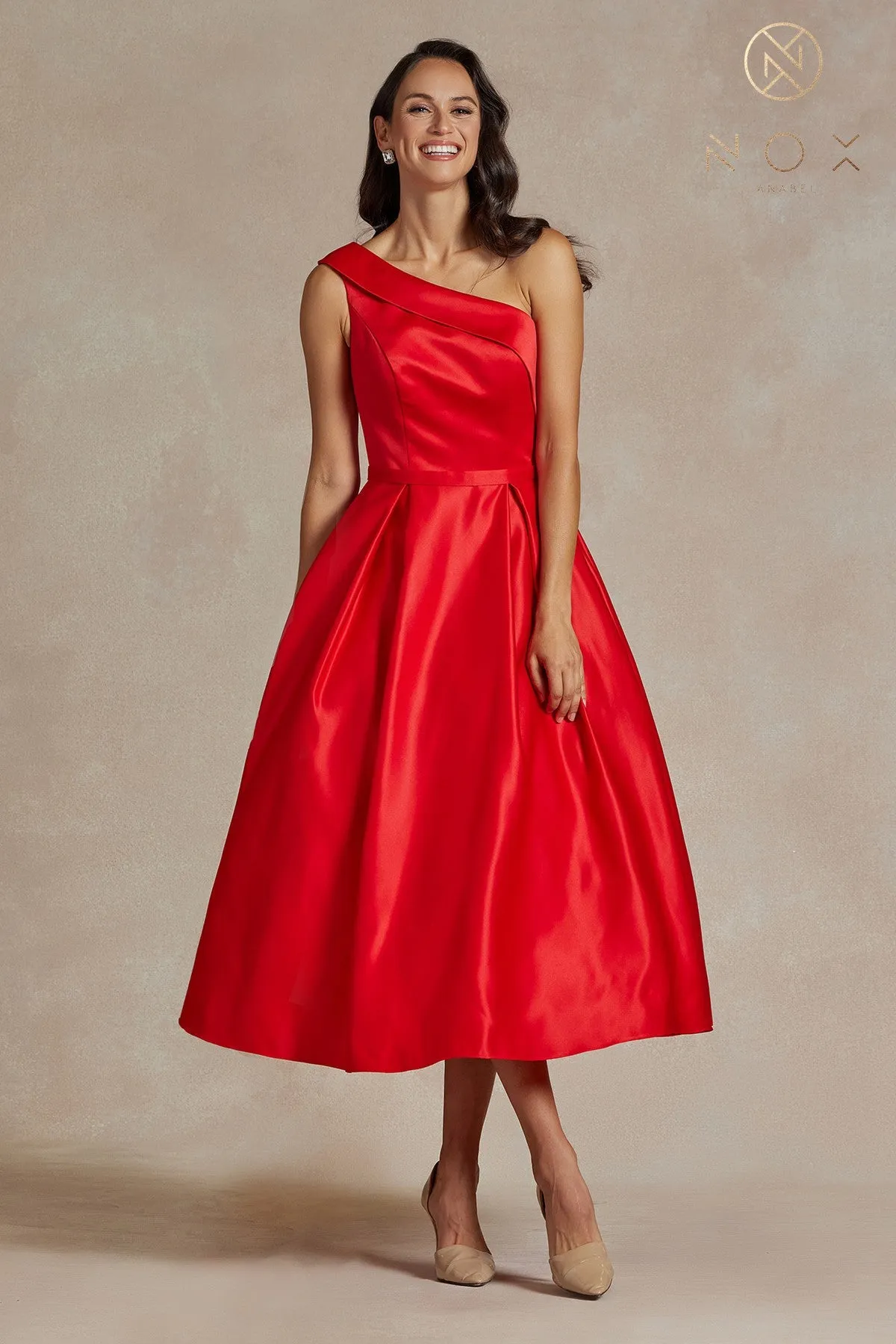 One Shoulder Satin Open Back Midi Evening & Prom Dress NXJE931 Sale