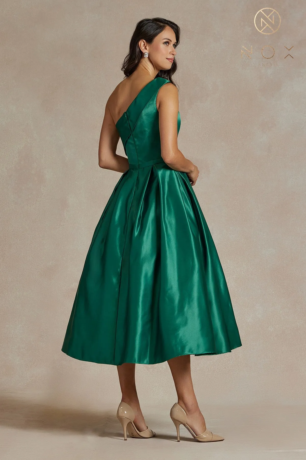 One Shoulder Satin Open Back Midi Evening & Prom Dress NXJE931 Sale
