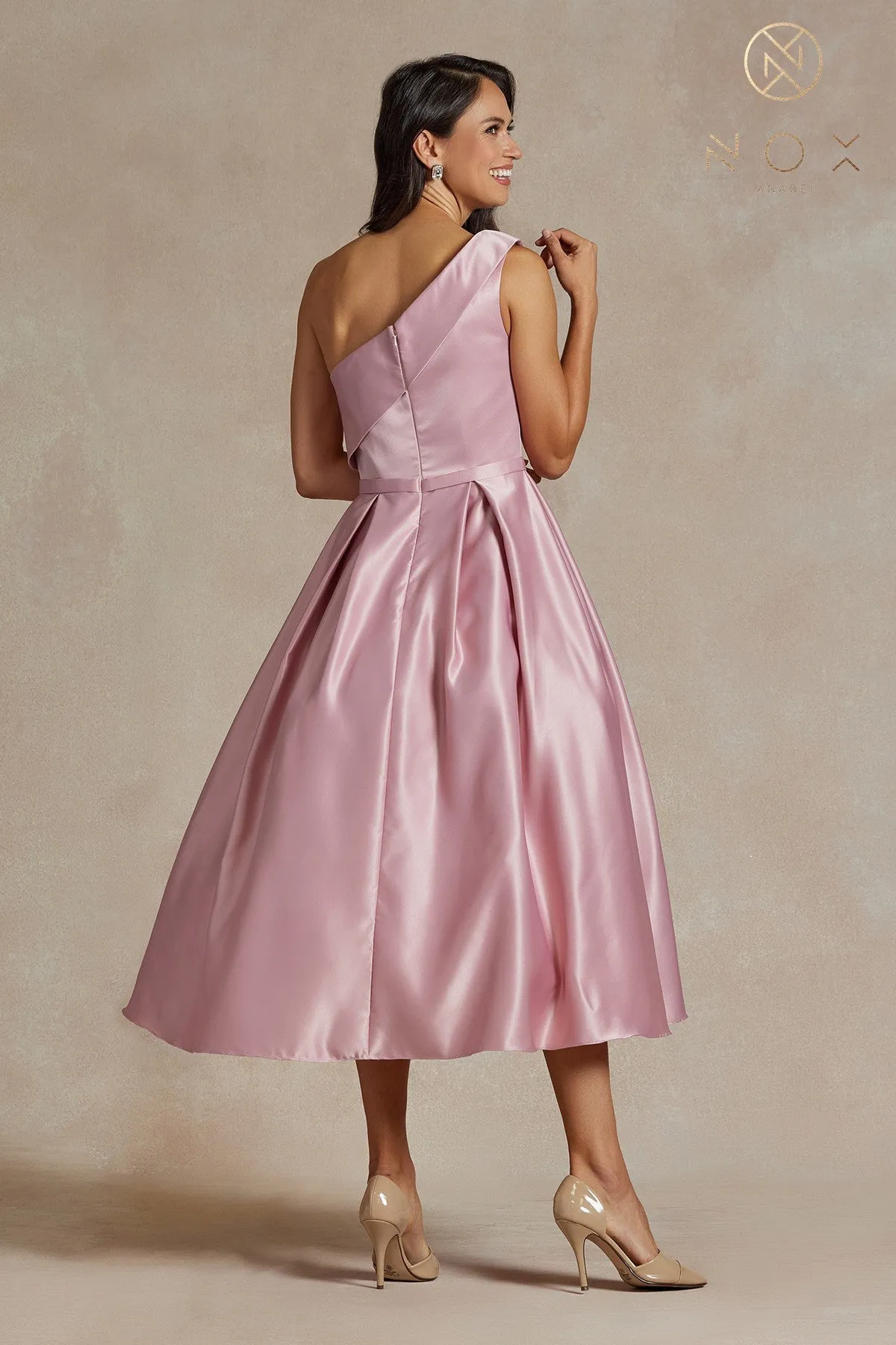 One Shoulder Satin Open Back Midi Evening & Prom Dress NXJE931 Sale