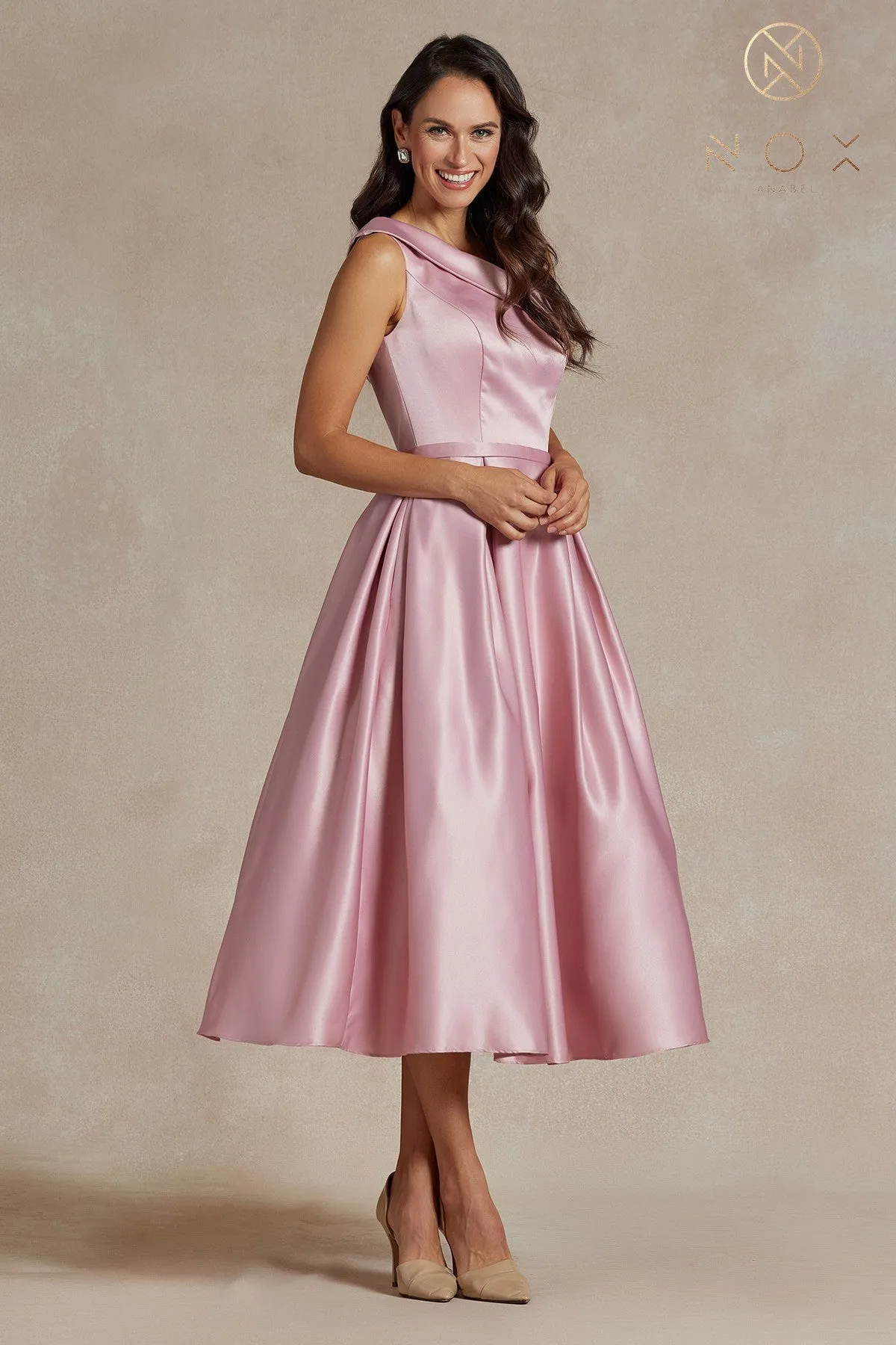 One Shoulder Satin Open Back Midi Evening & Prom Dress NXJE931 Sale