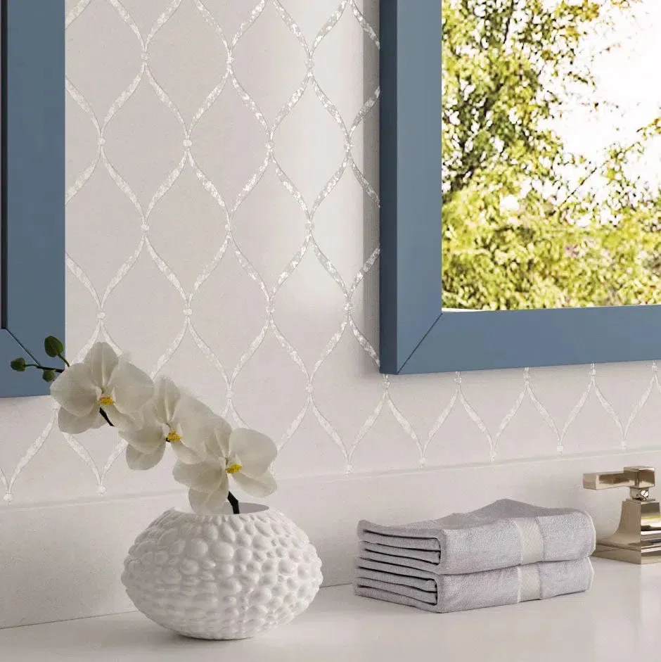 Pearl Chic White Marble & Mother Of Pearl Waterjet Mosaic Tile