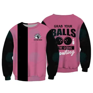 Personalized 3D Funny Grab Your Balls Bowling Shirts for Women, Custom Bowling Team Shirts for Women