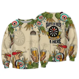 Personalized Name Darts And Beer, That's Why I'm Here 3D Printed Sweatshirt Christmas Shirts