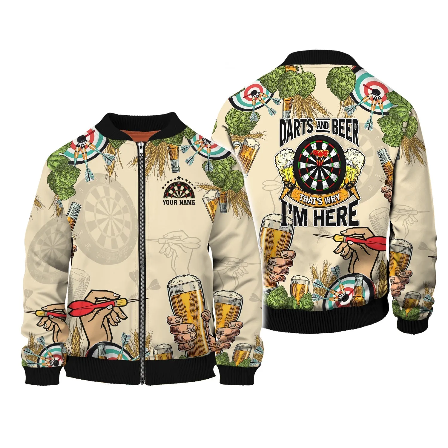 Personalized Name Darts And Beer, That's Why I'm Here 3D Printed Sweatshirt Christmas Shirts