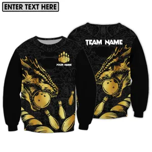 Personalized Name Golden Dragon Bowling 3D Sweatshirt Hoodie, Idea Gift for Bowling Lovers