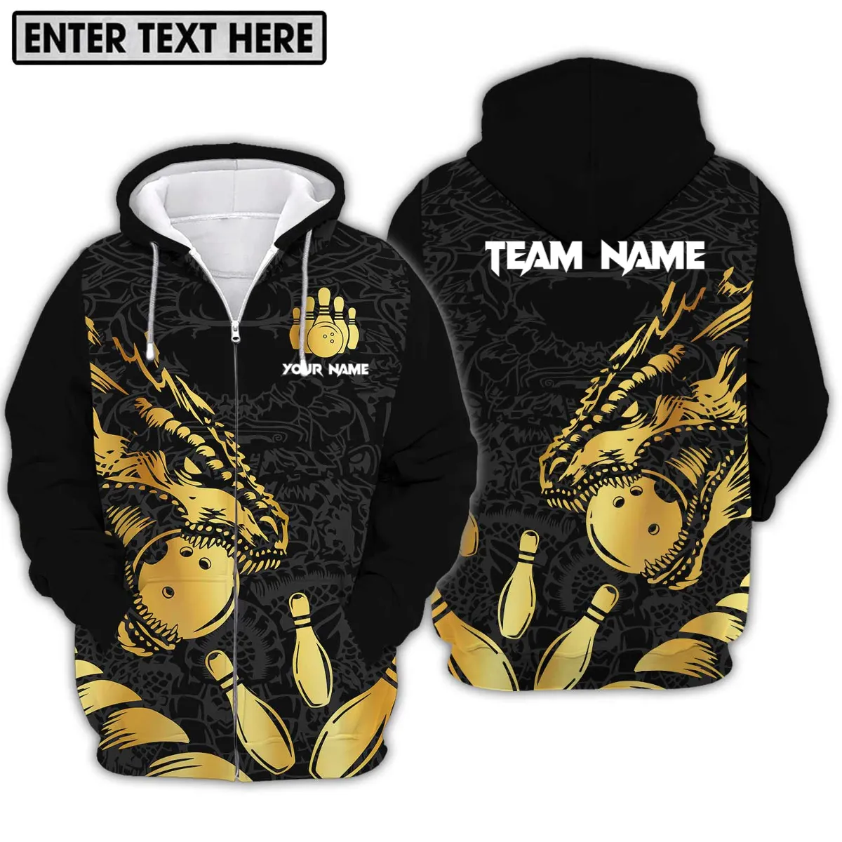 Personalized Name Golden Dragon Bowling 3D Sweatshirt Hoodie, Idea Gift for Bowling Lovers