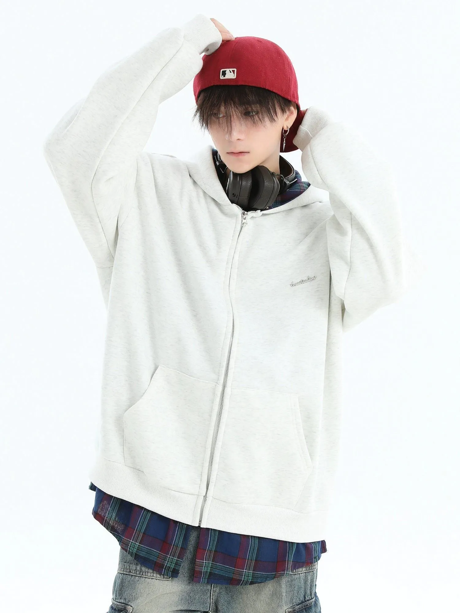 Plaid Layer Zipped Hoodie