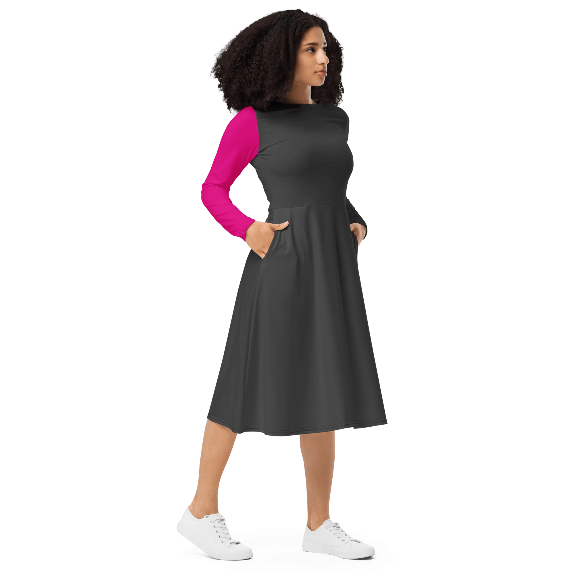 'Polychromatic' Long Sleeve Midi Dress