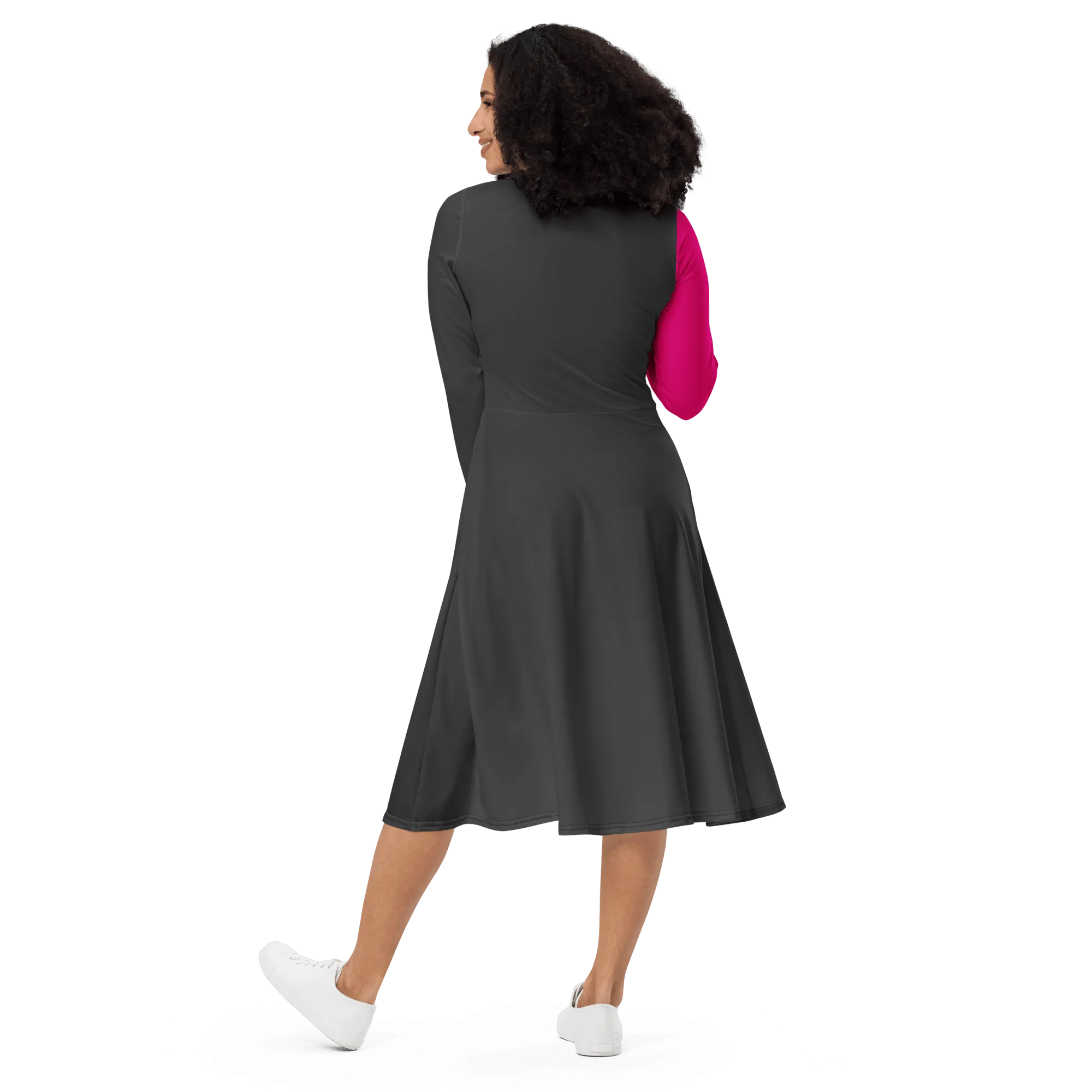 'Polychromatic' Long Sleeve Midi Dress